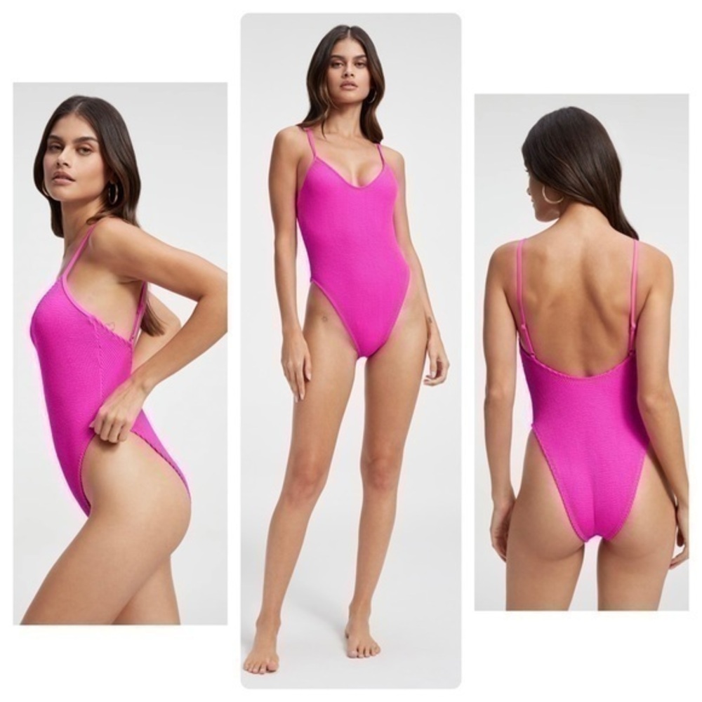 NWT Good American Always Fits Hawaiian Pink Crinkle One Piece Swimsuit 7 8 4X 5X